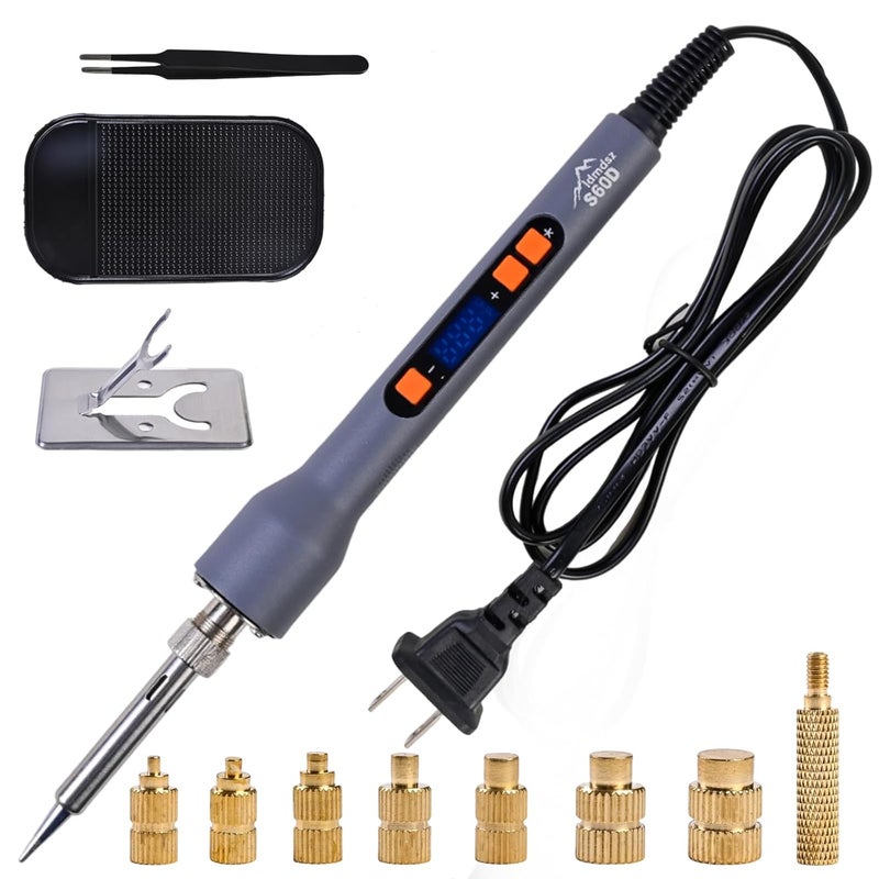 ldmdsz 60W Digital Soldering Iron Heat Set Insert Tool Kit, Adjustable Temp 180-500℃ LCD Display, Extra Heat-Set Insert Tips, Threaded Inserts for Plastic & 3D Printing, Brass Inserts Hardware Set - Image 1